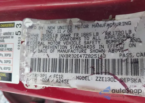 2007 Toyota Corolla S from USA, damaged, VIN 1NXBR32E47Z825143